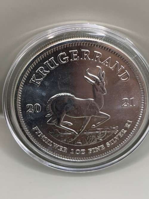 2021   1oz  999.9%  PURE  SOLID SILVER UNC.   KRUGERRAND   CAPSULED