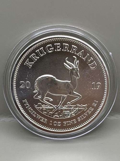 2019  1oz  999.9%  PURE  SOLID SILVER UNC.   KRUGERRAND   CAPSULED