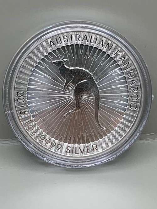 (  QUITE RARE )    2016    AUSTRALIAN KANGAROO   PURE SILVER    MINTMARKED AND CAPSULED