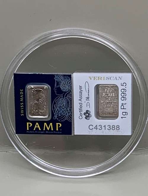 (  BACK AGAIN  )  ONE  GRAM PURE PLATINUM BAR PAMP SUISSE ASSAYED AND CERTIFIED