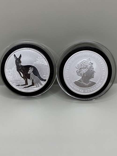 (  TWO OUNCE )    2023    KANGAROO  AUSTRALIAN   PURE SILVER    MINTMARKED