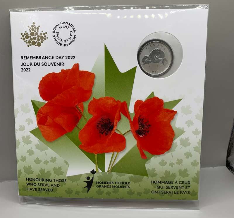 (  HONOURING  )   2022   REMEMBRANCE DAY FOLDER WITH PURE SILVER COIN
