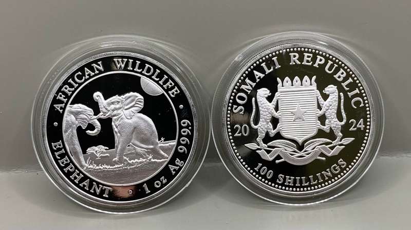 2024  DESIGN        SOMALI ELEPHANT       PROOFLIKE  1oz PURE SOLID SILVER COIN