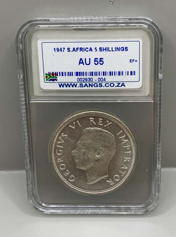 (  LOW START  )   1947  UNION OF SOUTH AFRICA    SILVER CROWN      GRADED  AU55