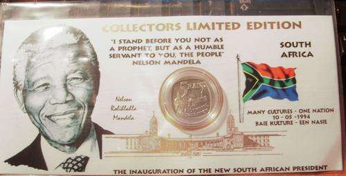 (((  CRAZY ONE RAND )))...1994..MANDELA INAUGURATION...( SEALED )..card with an UNCIRCULATED coin
