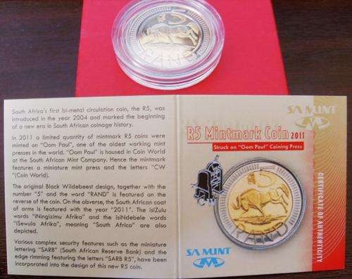 (((  CRAZY R1  )))2011.....OOM PAUL.....R5.. MINTMARK......WITH CERTIFICATE OF AUTHENTICITY