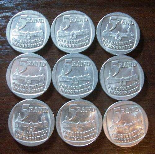 ((((  CRAZY R1 ))))....NINE....1994  R5 COIN.....MANDELA'S INAUGURATION...ONE BID FOR ALL