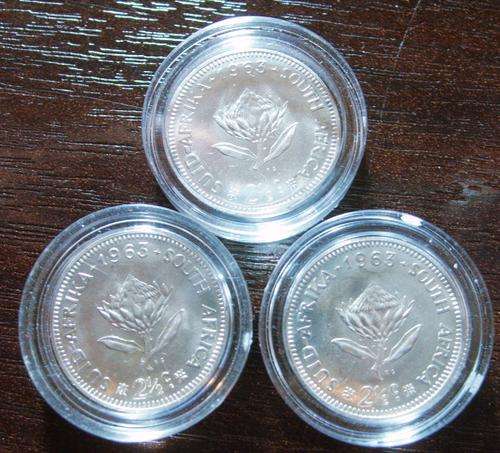 (((  CRAZY R1 )))...THREE...1963...SILVER 2.5c ( TICKEY )...UNCIRCULATED....BID PER COIN....