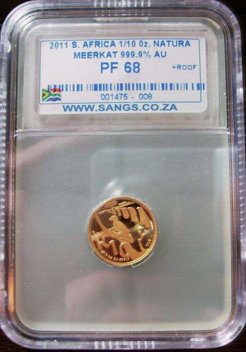 (((  CRAZY R1  )))...PF68...2011... PROOF GRADE...((( MEERKAT )))...1/10oz...24ct...GOLD