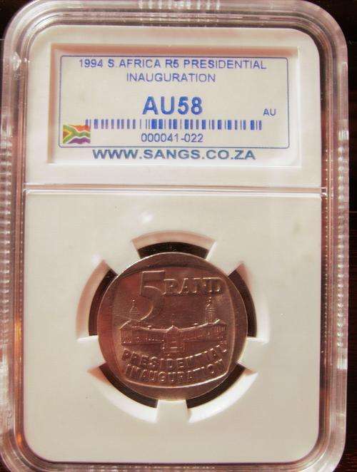 1994  R5 COIN...INAUGURATION...ALMOST UNCIRCULATED...AU58