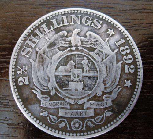 ...RARE...1892...ZAR... KRUGER...STERLING SILVER...TWO AND A HALF SHILLINGS...MINTAGE 16,300