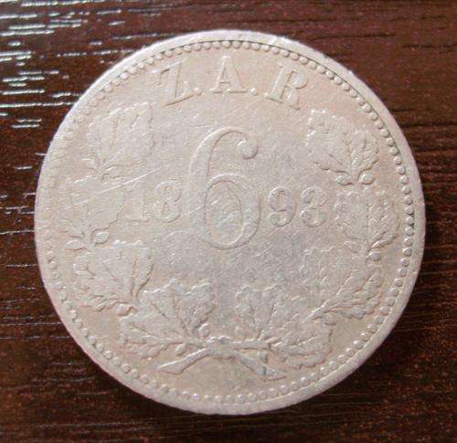 ..THE RARE...1893...ZAR... KRUGER...STERLING SILVER SIXPENCE
