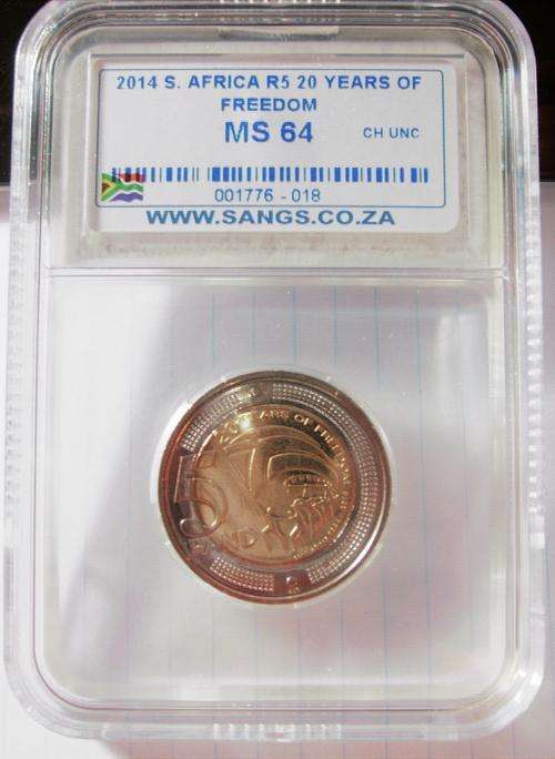 NEW 2014 S.A...20year FREEDOM  R5 COIN...UNC...GRADED MINTSTATE...MS64
