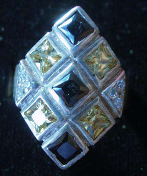 SOLID STERLING SILVER RING.....NEW.......NEVER BEEN WORN...MULTICOLOUR ZIRCONIA
