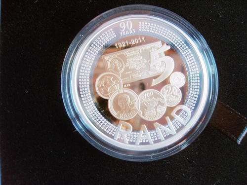 2011  SARB 90th ANNIVERSARY SILVER & 24carat GOLD PLATED R5  PROOF CROWN @ A CRAZY R1 R1 R1 R1 R1