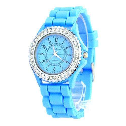 GENEVA Exquisite Silicone Crystal Rhinestone Quartz Movement - Bright Blue