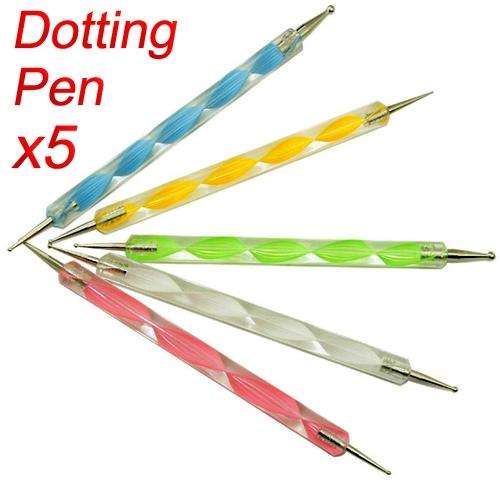 New 5pcs 2 way Dotting Pen Marbleizing Tool Nail Art Dot Paint