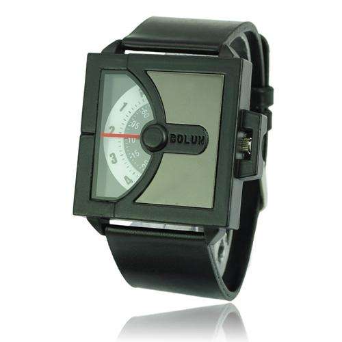 Unique One Index Semi Circle Turnplate Quartz Movement Wrist Watch-Brown