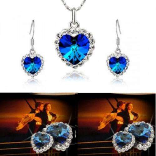 Titanic  Heart of Ocean Rhinestone Sapphire Necklace+Earrings