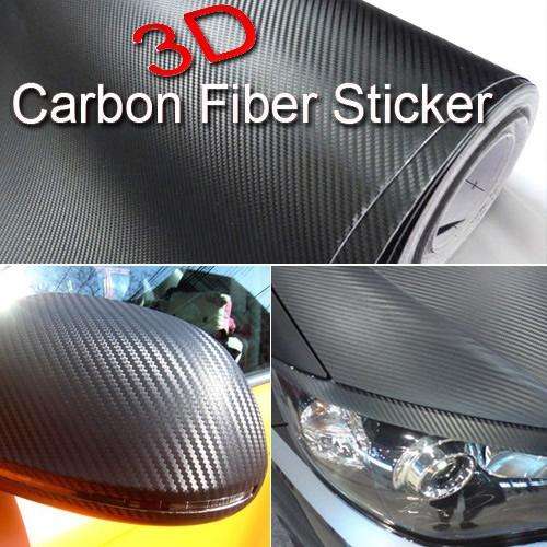 60cm x 152cm Carbon Fiber Vinyl Sheet Film 3D Car Sticker - Black