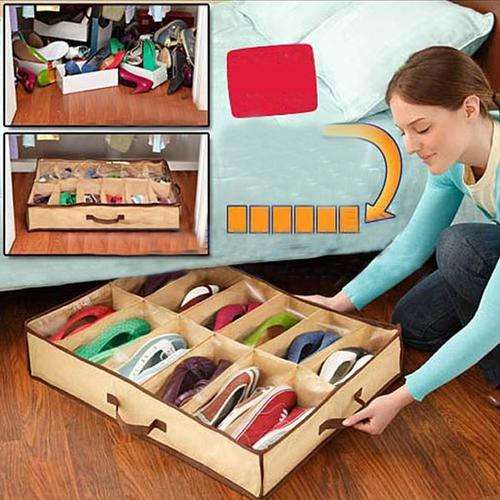 Fabric Storage Shoes Box/Organizer/Holder up to 12 Pairs-Brown