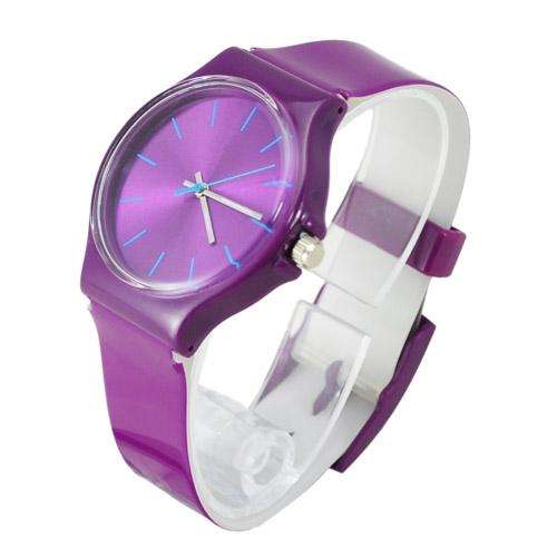 Stylish Silicone Band Quartz Movement Round Plastic Dial Wrist Watch Purple