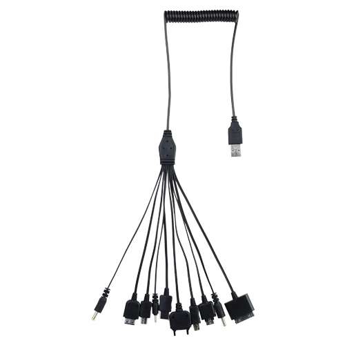 10-in-1 Universal Retractable USB Charging Cable for Cell Phone - Black