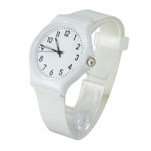 Stylish Silicone Band Quartz Movement Round Plastic Dial Wrist Watch White