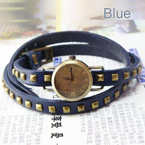 Handmade Vintage Multi-Circle Strap Woman's Quartz Wrist Watch-Blue