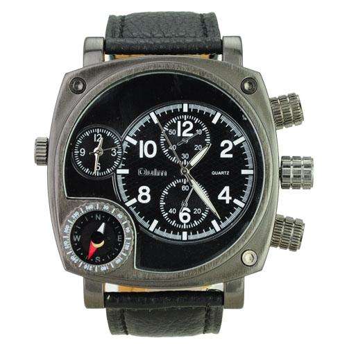 Luxury Dual Movement Comapss Watch with Genuine Leather Band-Black