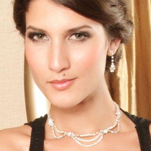 Charming Flowers and Wave Shaped Rhinestones Necklace and Earrings Set