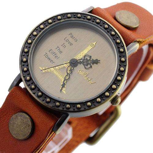 Vintage Quartz Movement Round Dial Woman's Watch with PU Leather - Brown
