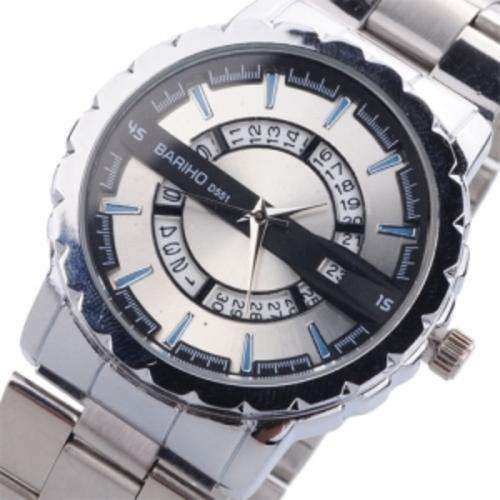 Bariho Men's Wrist Watches With Calendar Round Dial Steel Watchband