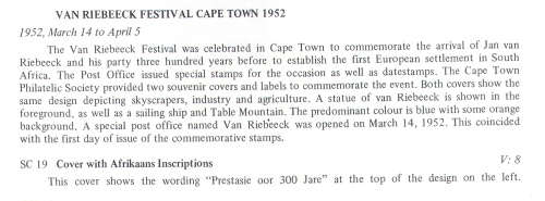UNION 1952 COVER COMMEMORATING VAN RIEBEECK'S LANDING ON 6 APRIL 1652 (MORE BELOW)