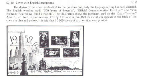 UNION 1952 COVER COMMEMORATING VAN RIEBEECK'S LANDING ON 6 APRIL 1652 (MORE BELOW)