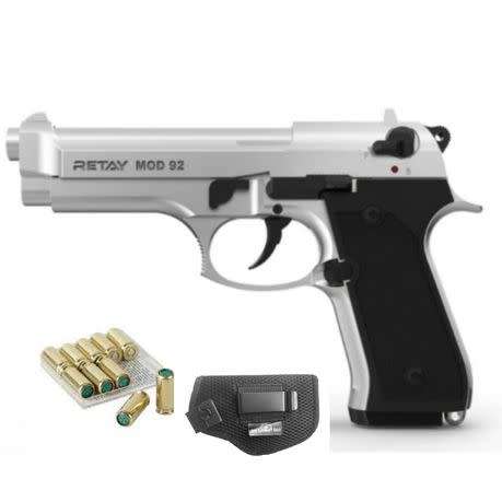 Retay Mod 92 (Chrome Colour) + 10 Blank Rounds and Holster