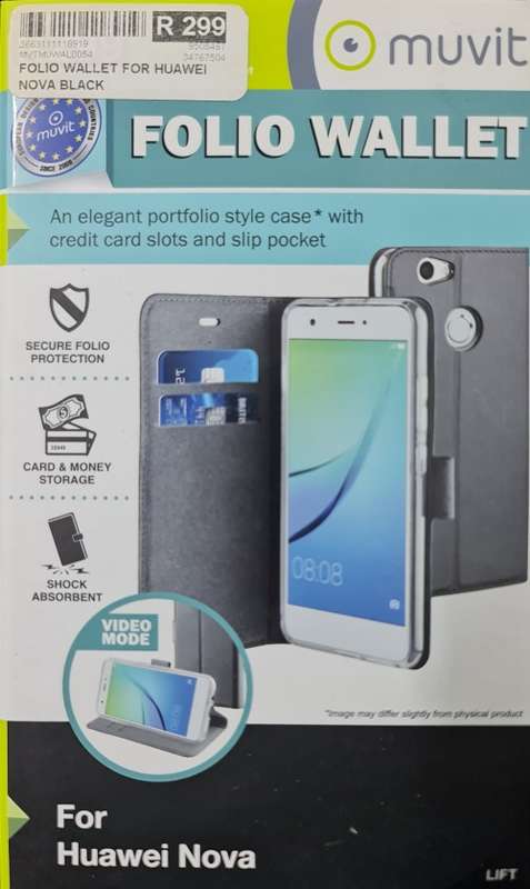 Muvit Folio Wallet Case Stand for Huawei Nova - Black