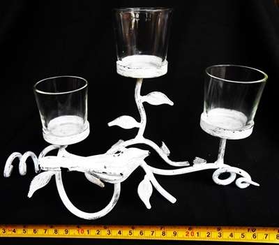 Decorative Wrought iron and glass flower or candle centrepiece with bird motive