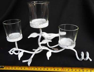 Decorative Wrought iron and glass flower or candle centrepiece with bird motive