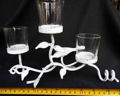 Decorative Wrought iron and glass flower or candle centrepiece with bird motive