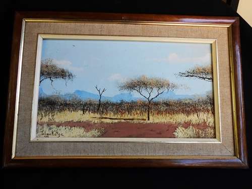 original oil painting bushveld scene by Johan Kotze
