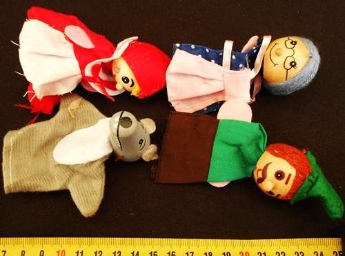 Finger Puppets set of four figures of Little Red Ridinghood with wooden heads