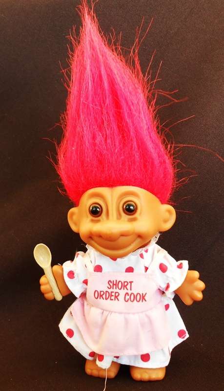 Vintage  Russ Troll from 1990 s with wooden spoon and Short order cook