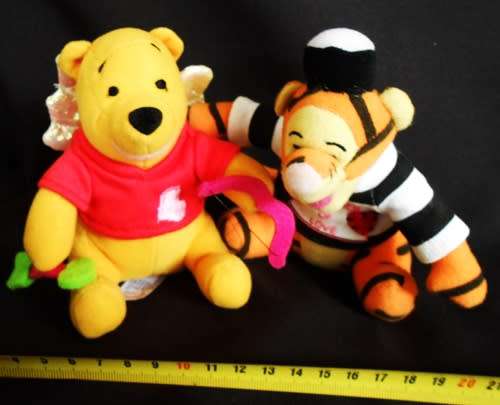 Winnie the Pooh as Cupid and Tigger as  Prisoner of Love small soft toys