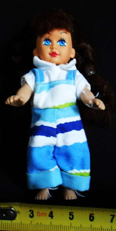 Vintage 1995 KID KORE JODIE DOLL 5" Long Brown Hair & blue Jumpsuit