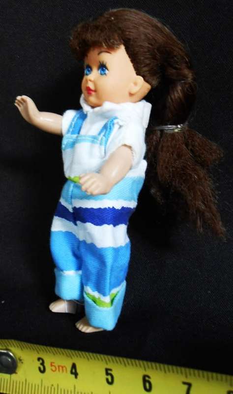 Vintage 1995 KID KORE JODIE DOLL 5" Long Brown Hair & blue Jumpsuit