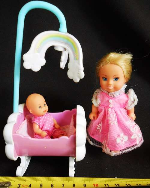 doll cradle with tiny baby and sister doll Relisted after non payment price reduced
