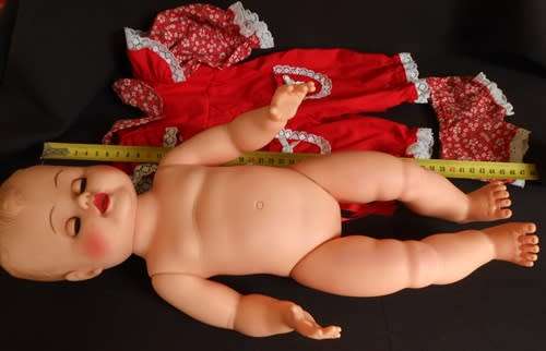 Vintage 1950 1960 s Rubber and vinyl Baby doll J Cey with molded hair 44 cm