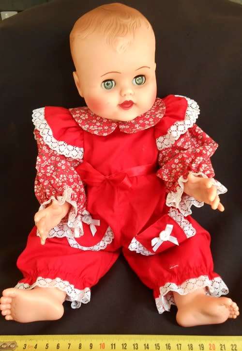 Vintage 1950 1960 s Rubber and vinyl Baby doll J Cey with molded hair 44 cm