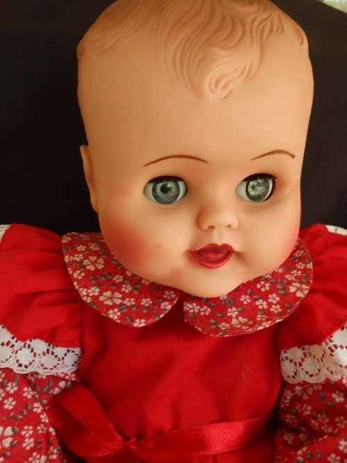 Vintage 1950 1960 s Rubber and vinyl Baby doll J Cey with molded hair 44 cm